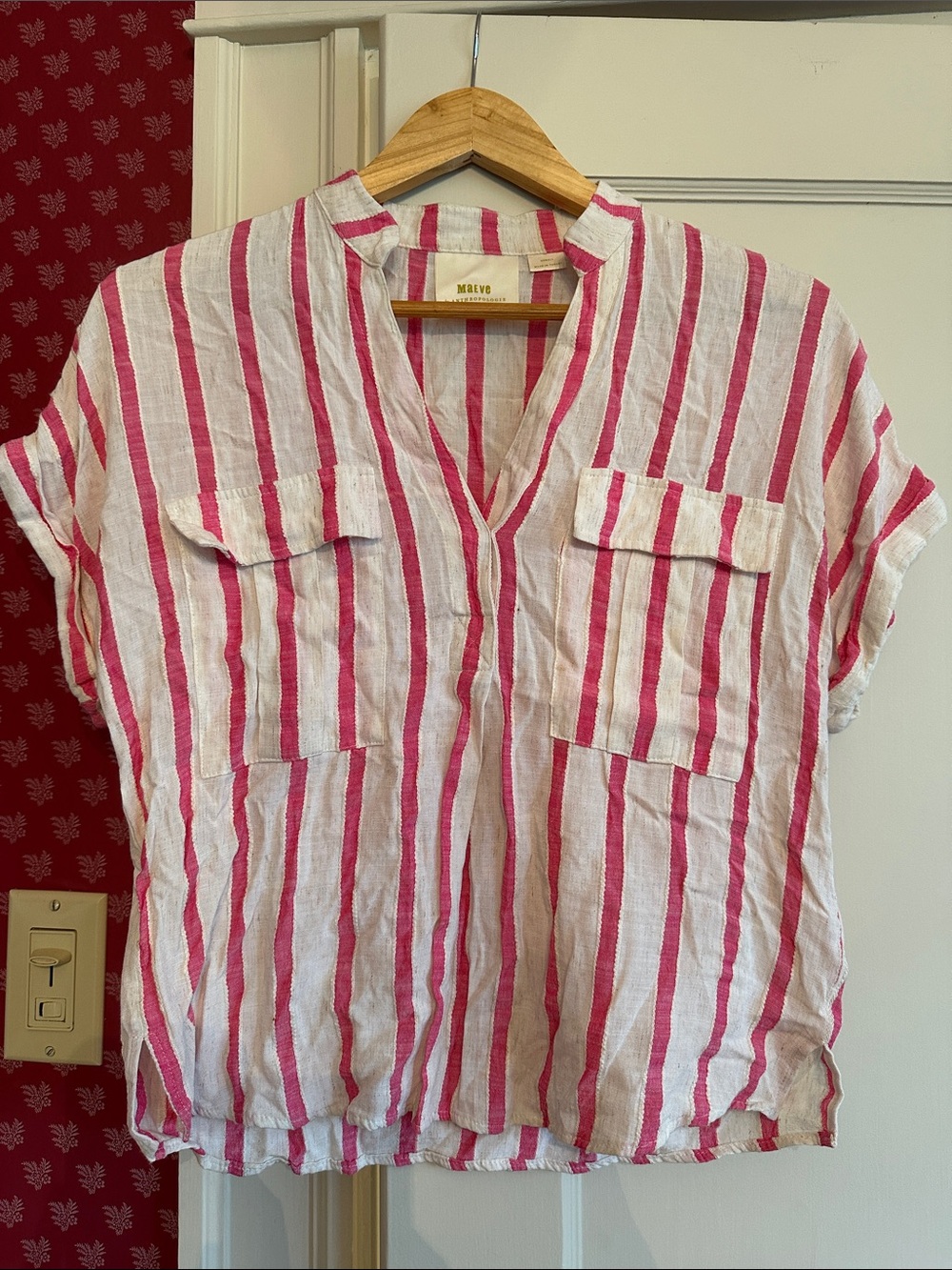 Maeve Pink & White Vertical Stripe Short-Sleeve Tunic